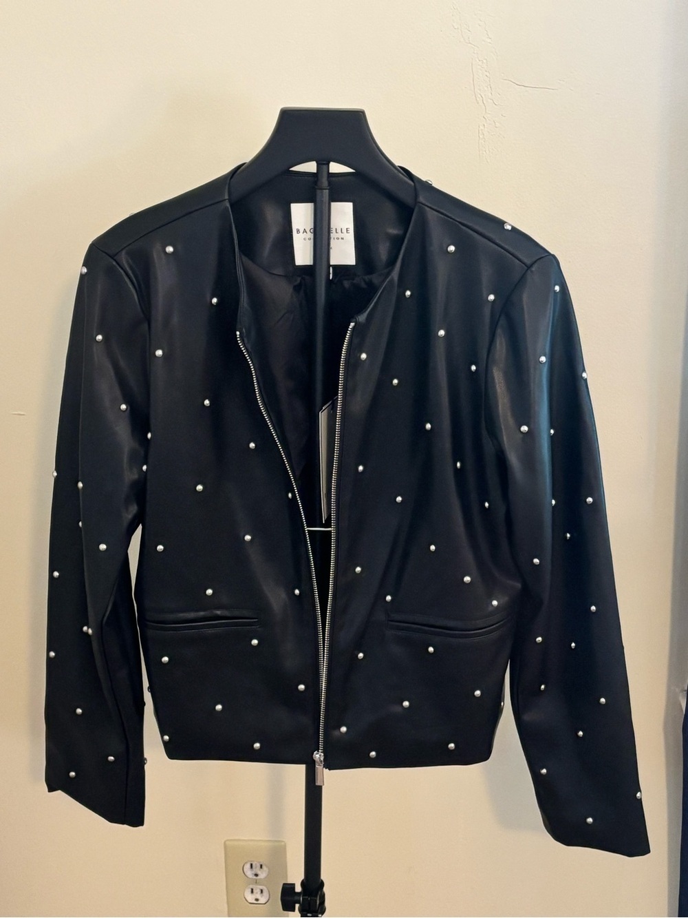 bagatelle Black Faux-Leather Bomber Jacket with silver Studs - Picture 3 of 6